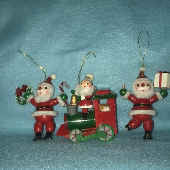 SANTA wood Christmas ornaments vintage 1985 Kurt & Alder Inc company set of 3 main image 5